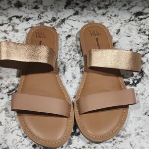 Time and Tru Women's Gold and Tan Sandals